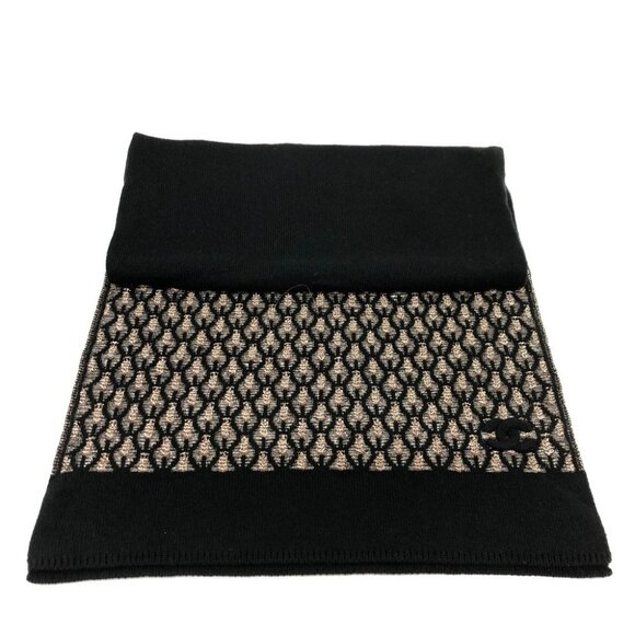 CHANEL Total Pattern CC Mark Apparel accessories Scarf Cashmere Black - Picture 1 of 15